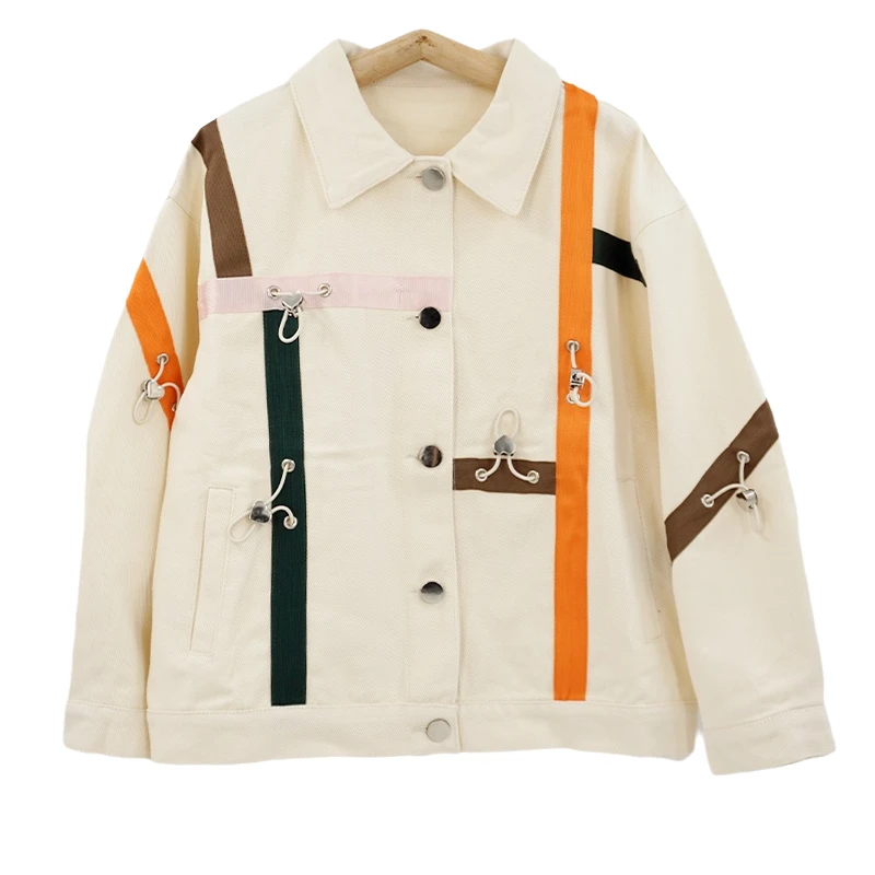 68602拼接牛仔外套女2024秋季新款大版街头休闲宽松夹克上衣潮