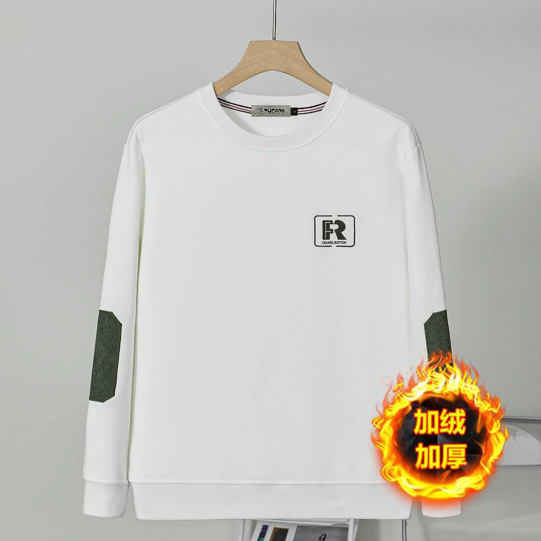 【高奢名品】23秋冬新款男士长袖加绒卫衣圆领宽松保暖休闲刺绣百搭