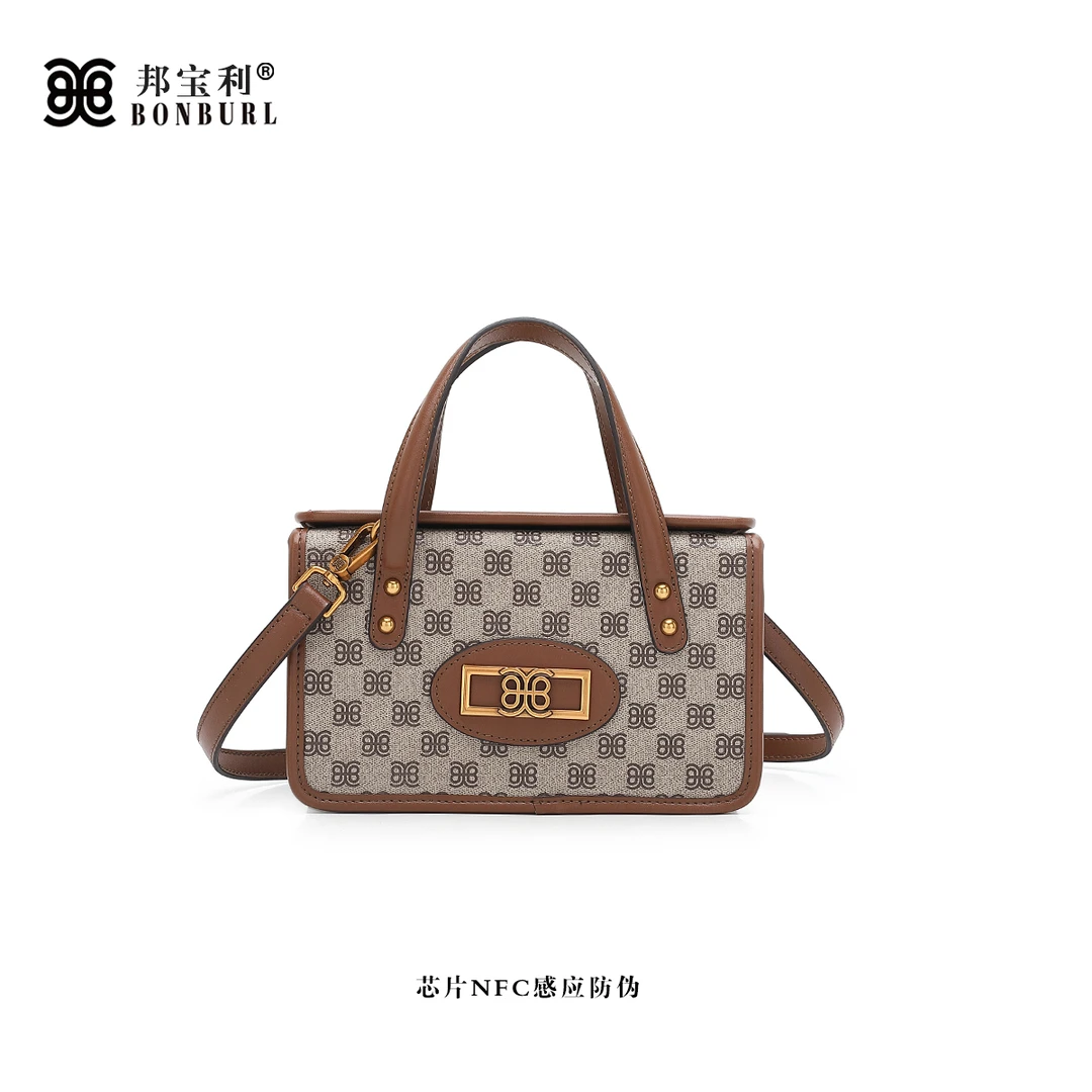 Bonburl/邦宝利女士秋冬新款美拉德棕复古百搭单肩斜挎手提包6533
