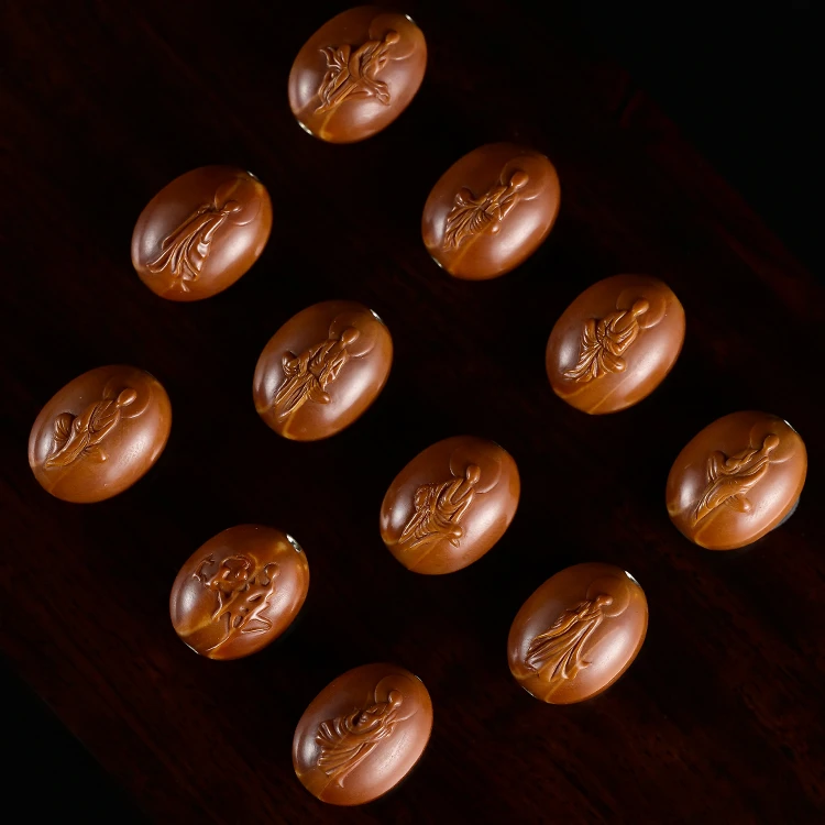 橄榄核珠串舟山纯手工橄榄核雕刻孔道镶嵌纯银无相佛手持文玩藏品