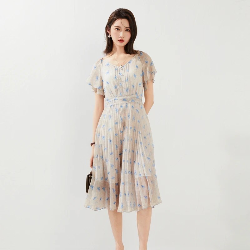 XG雪歌连衣裙XI204045B497夏季雪纺薄款显瘦老花版清凉宽松连衣裙