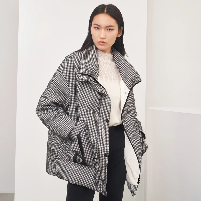 （8月特价款）XG雪歌加厚白鸭绒羽绒服XH406013B395格纹外套女