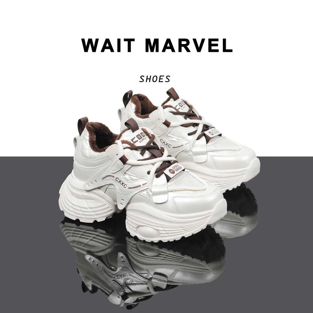 WAIT MARVEL厚底加绒老爹鞋女2024复古增高运动鞋