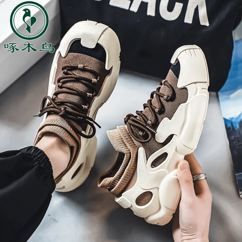 啄木鸟男鞋2024春夏季透气飞织网面初中学生运动休闲袜子