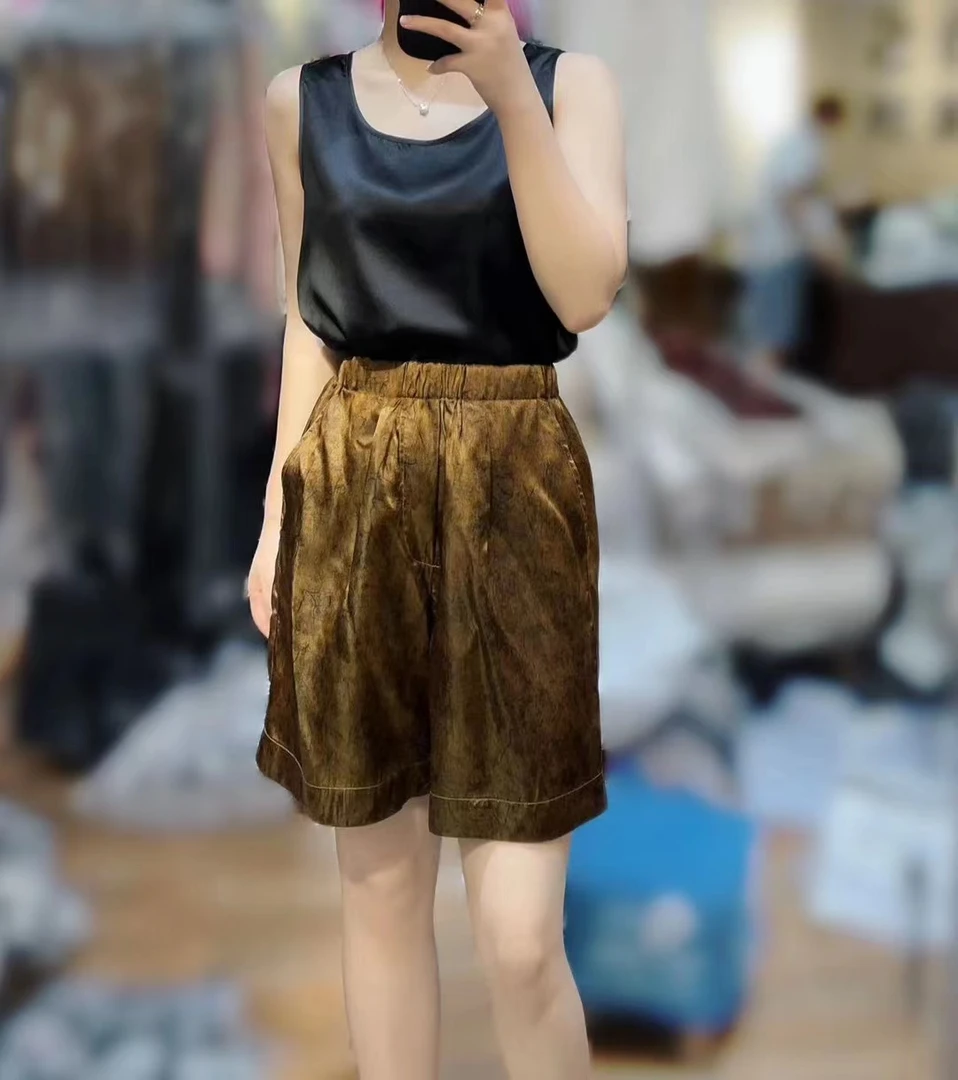 夏季热卖时尚百搭三醋酸复古宽松松紧腰五分短裤