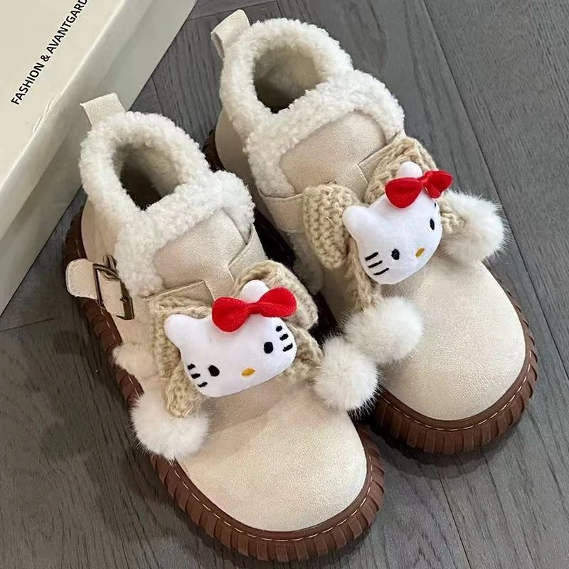 东北厚底雪地靴女款冬季款可爱卡通加厚保暖毛绒面包棉鞋潮
