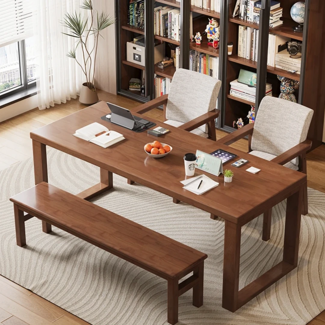 【纯实木宽70cm】全实木双人书桌客厅工作台电脑桌长条学习桌家用