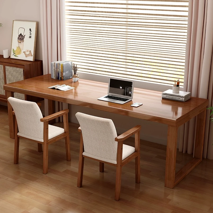 【纯实木宽60】全实木双人书桌客厅大板工作台电脑桌长条学习桌简约