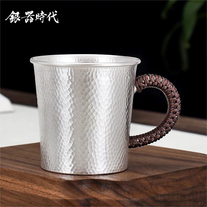 银器时代素银水杯足银999手工锤纹茶杯家用咖啡杯啤酒杯足银银杯