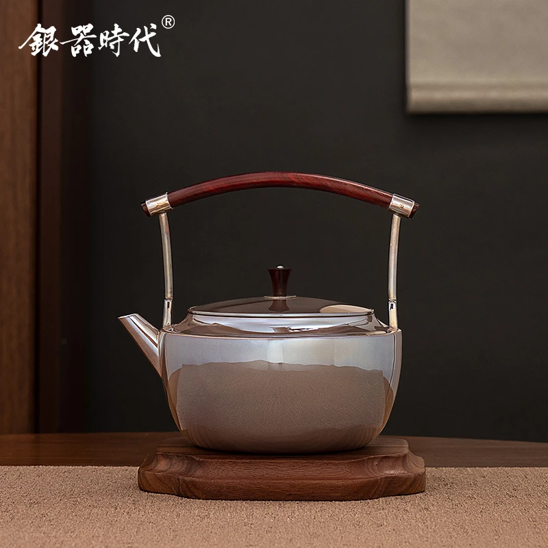 银器时代 银壶鹊桥烧水壶足银999紫皮煮茶壶银茶具功夫泡茶壶