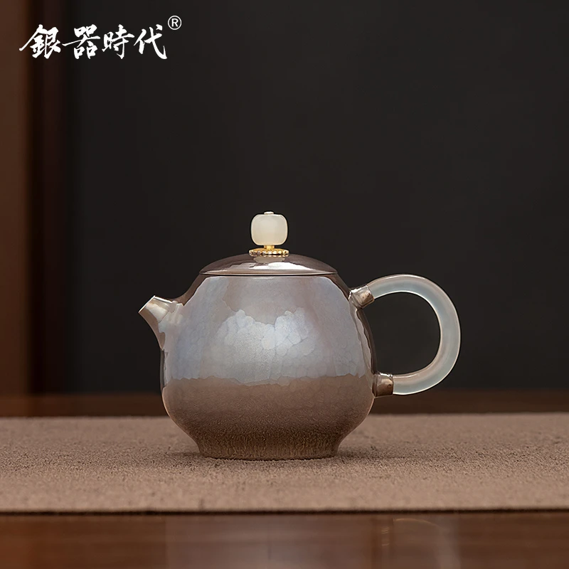 银器时代 银壶足银999泡茶壶紫皮龙蛋壶专用茶道茶具小容量单人壶