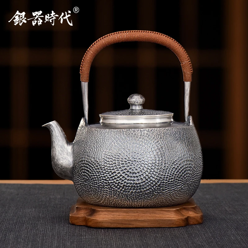 银器时代 纯手工传世银壶足银999烧水壶经典一张打收藏银茶壶