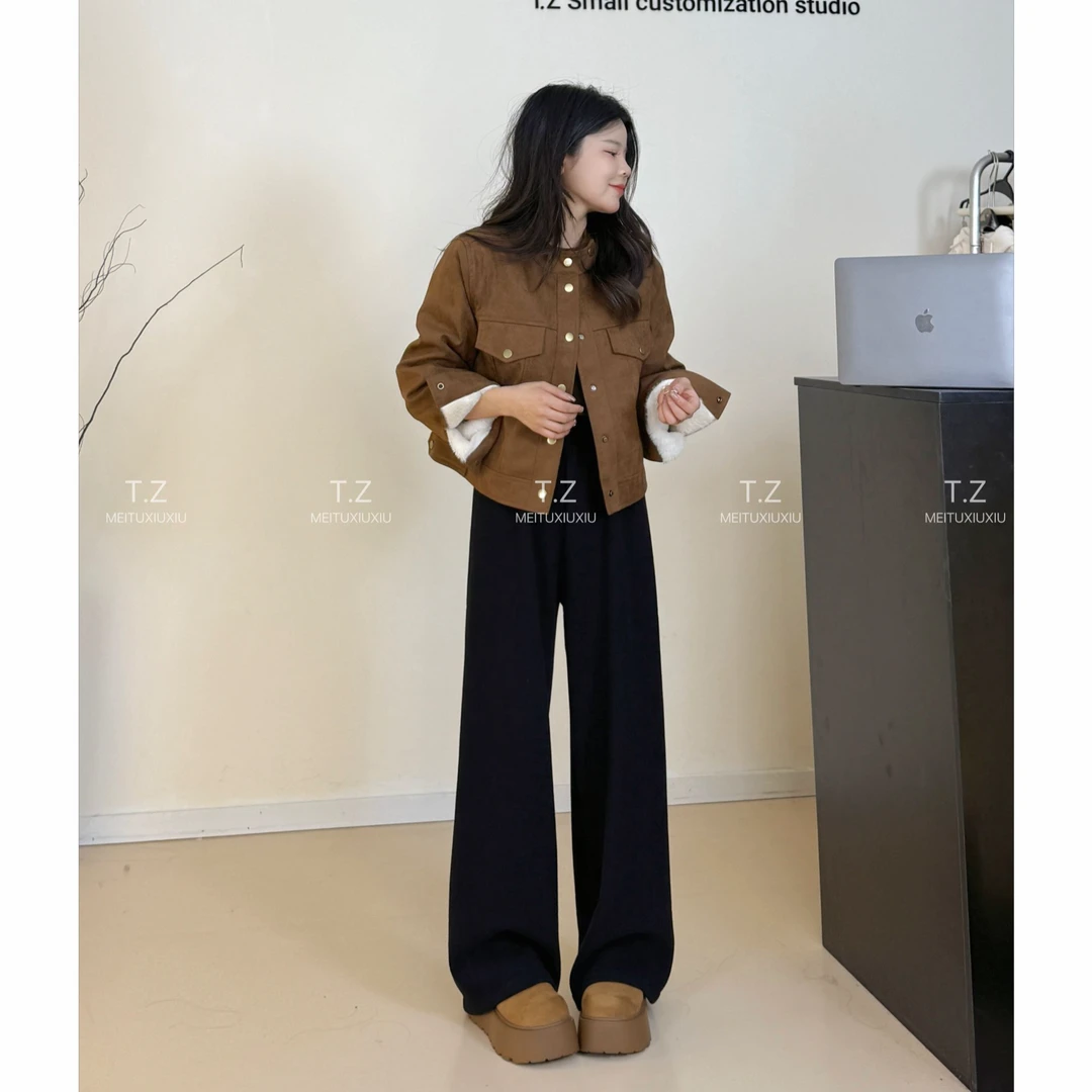 【婷子定制】~150小个子冬款毛绒内胆皮毛一体鹿皮绒夹克外套B919