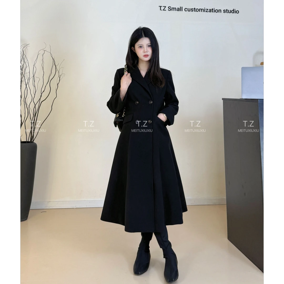 【婷子定制】~150小个子秋冬赫本风气质收腰夹棉呢大衣B867