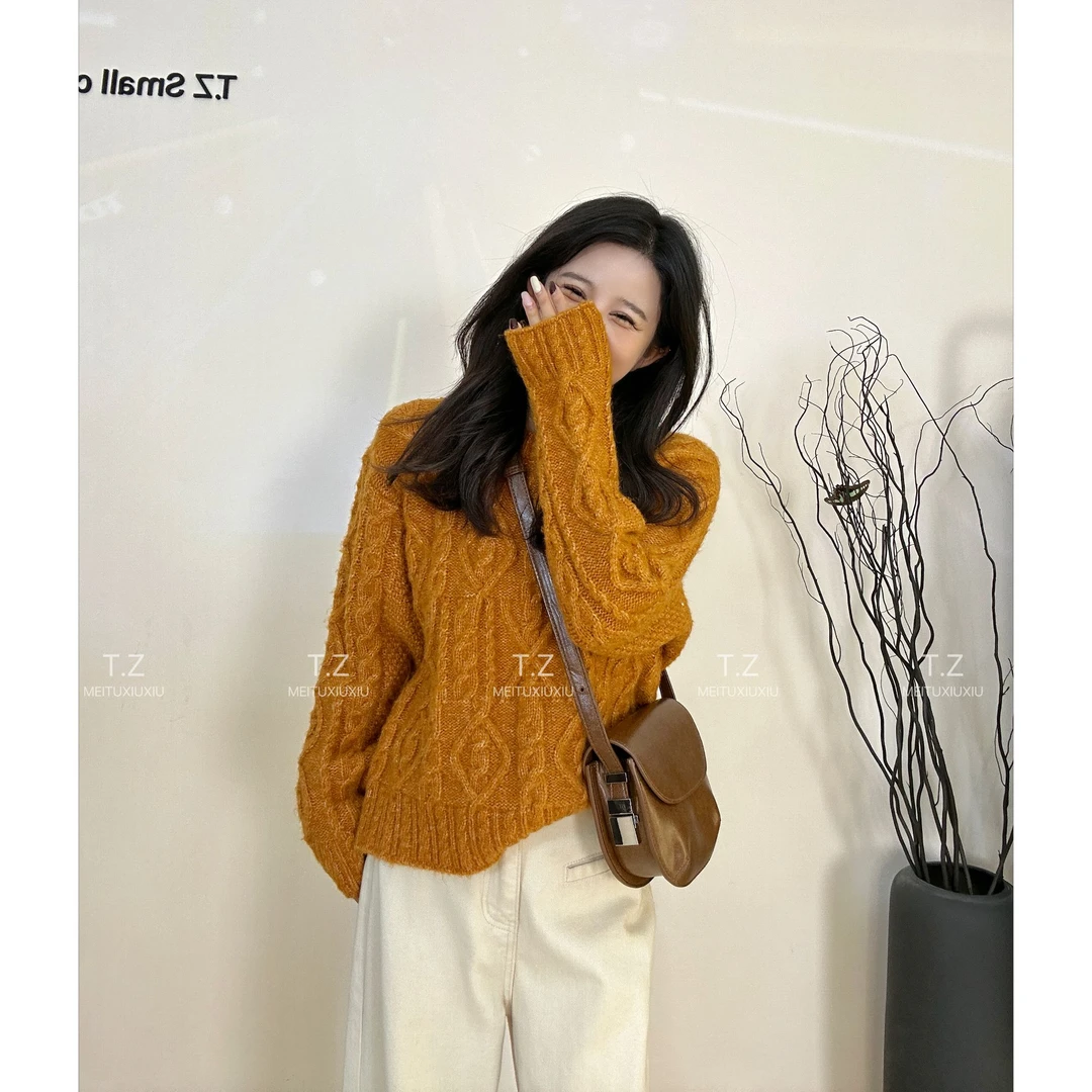 【婷子定制】~150小个子秋冬韩系慵懒麻花毛衣7004