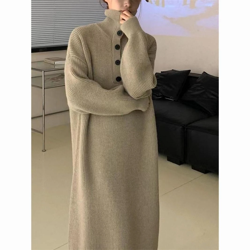 法式针织衫打底连衣裙女2023秋冬新款配大衣宽松长款过膝毛衣裙女