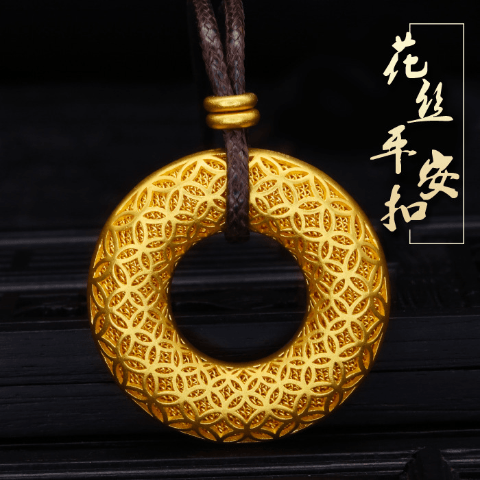 合金吊坠  复古古法传承镂空钱币花丝平安扣百搭项链吊坠项坠实心