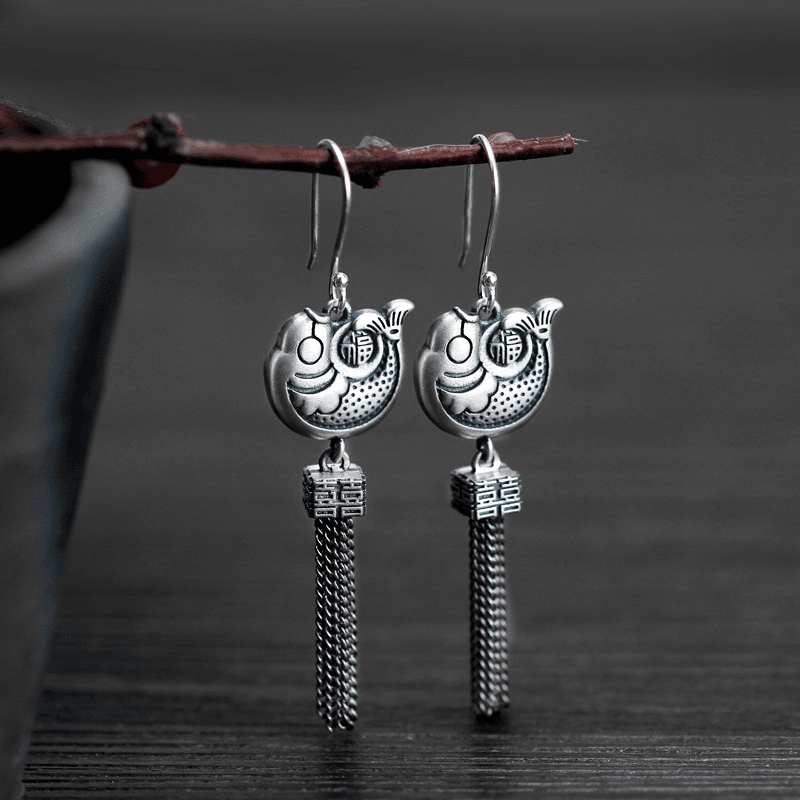 铜合金耳饰 锦鲤流苏耳环复古简约个性气质喜字民族风鱼耳钉饰品