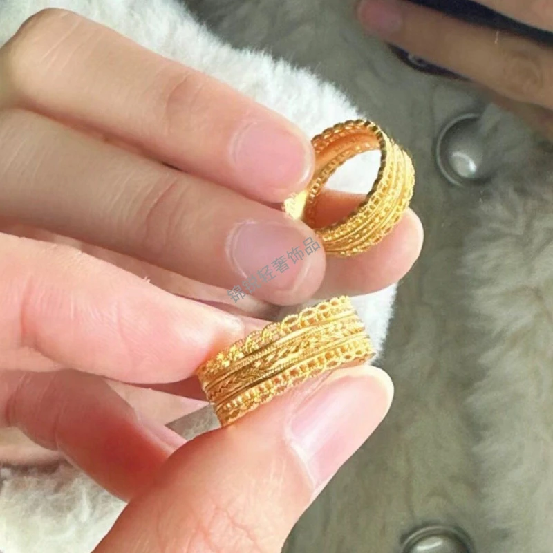 锦锐 铜合金戒指 腰缠万贯戒指传承新款小众黄金色设计时尚古法