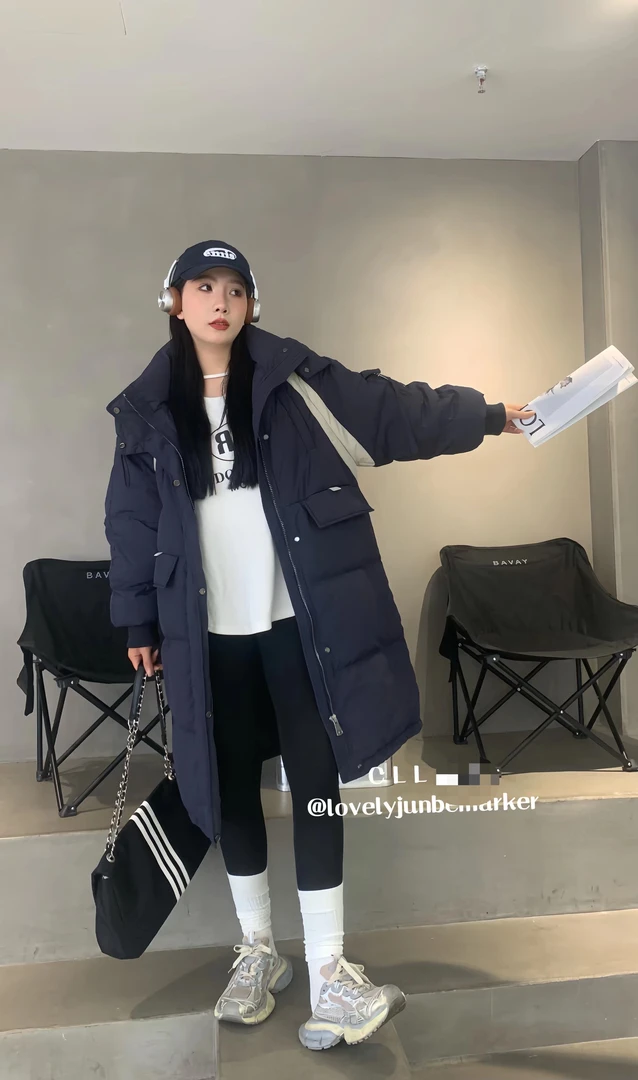 连帽韩版中长款保暖羽绒服23329（衣长约：95左右）