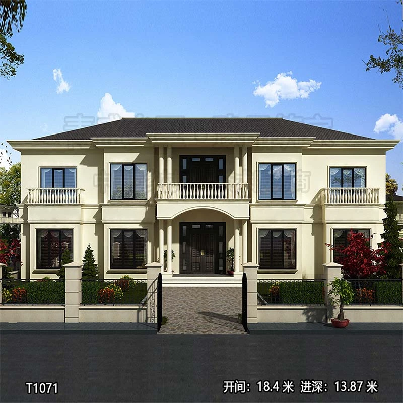 T2071【18.4*13.87m】两层简欧五开间别墅设计图纸 结构专业布局