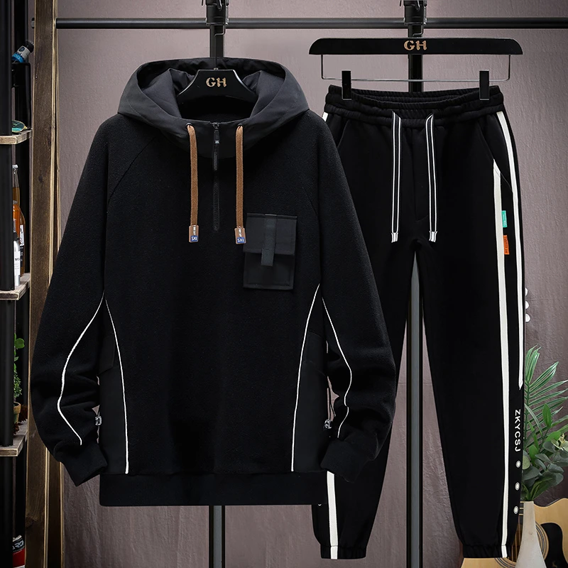 男士长袖秋冬季青少年休闲时尚连帽卫衣加绒加厚上衣宽松潮流男装