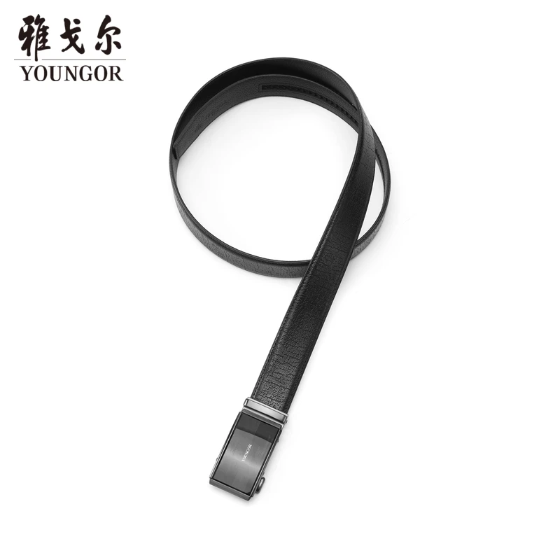 雅戈尔高档男士秋季商务休闲青年牛皮革自动扣腰带黑色皮带819979