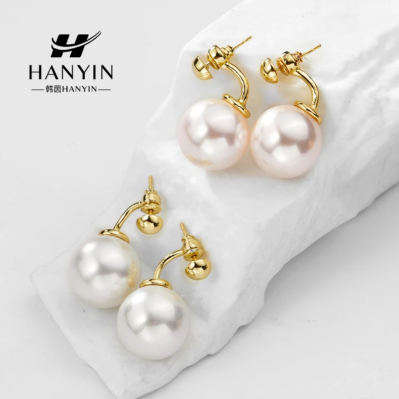 HANYIN/韩茵 铜合金仿珍珠耳饰 大灯泡两戴简约气质珠珠耳钉时尚