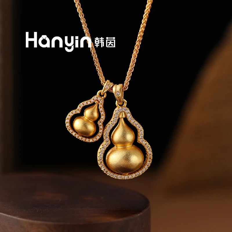 铜合金项链 韦雪同款双葫芦时尚气质百搭实心立体大小葫芦项链ins