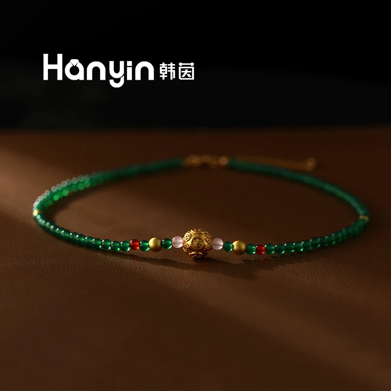 铜合金仿水晶项链 新中式圆珠满串路路通国风项链