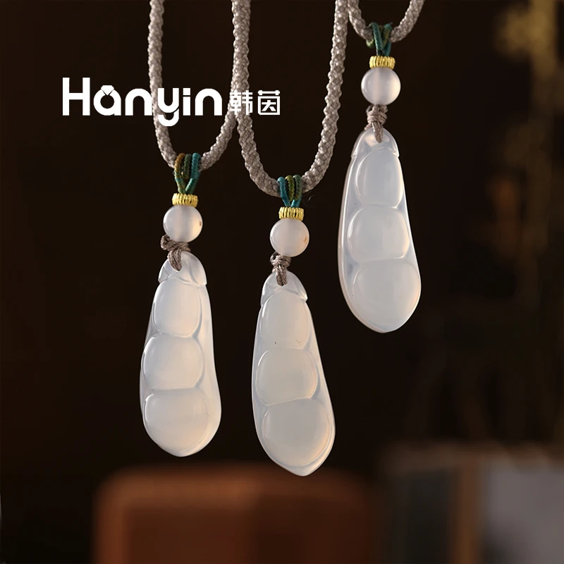 12*33mm气质豌豆荚玉髓国风吊坠手工编绳项链