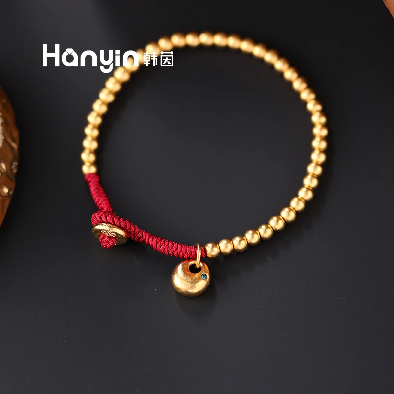 铜合金布艺手链 国潮风小胖福红绳手工编织高级简约气质手链