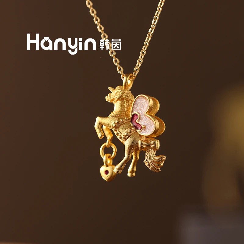 铜合金项链 精致珐琅小飞马立体吊坠时尚气质百搭抽拉万能链项链