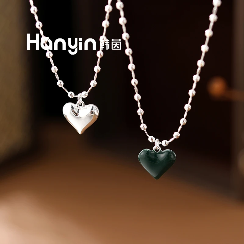 铜合金项链 韩货东大门新品墨绿色大象灰爱心吊坠时尚项链锁骨链