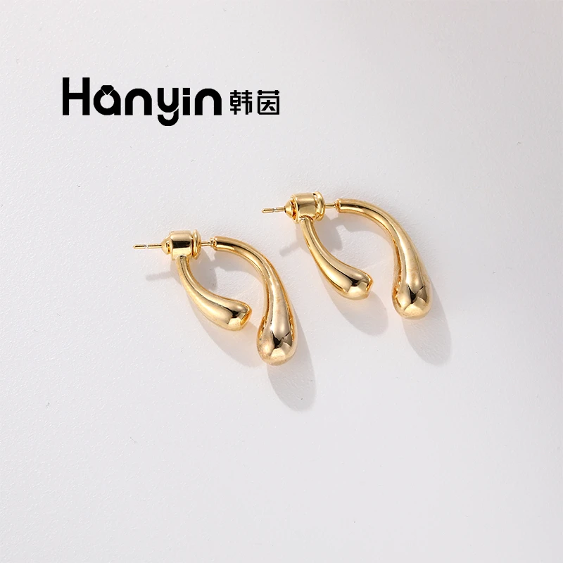 HANYIN/韩茵 铜合金耳饰 原创设计不规则小水滴前后式两戴耳钉女