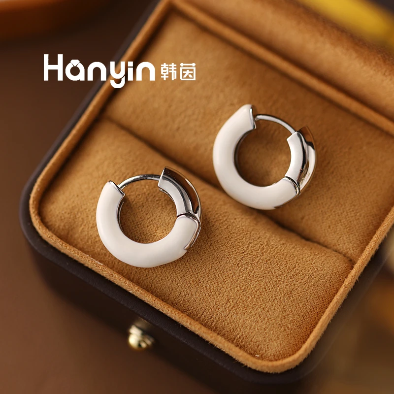 铜合金珐琅耳饰 2cm奶油白甜甜圈时尚气质百搭简约素版耳扣耳环