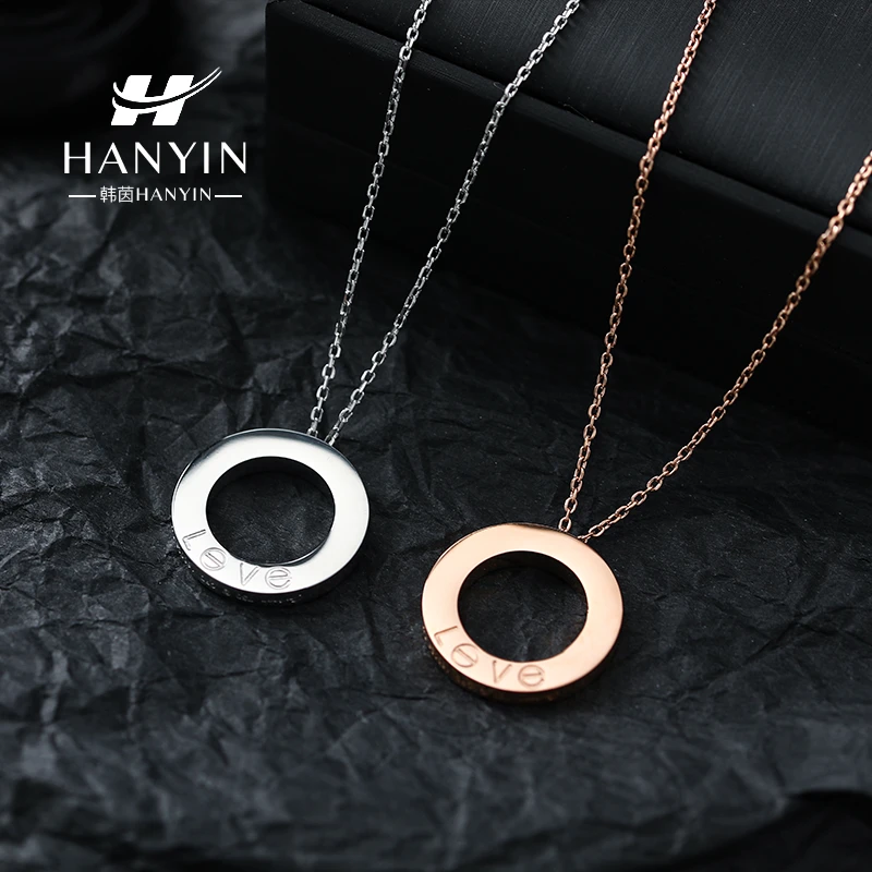 钛钢项链 经典款减号微镶大圆饼百搭项链AAA