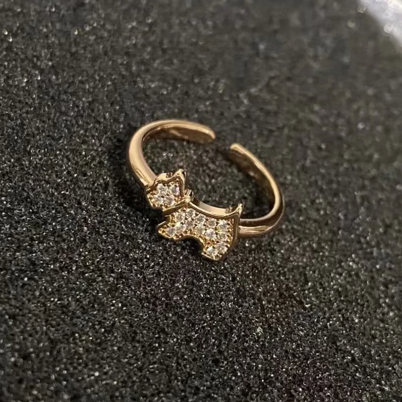 铜合金合成锆石戒指 西高地精致满微镶狗狗指环AAA