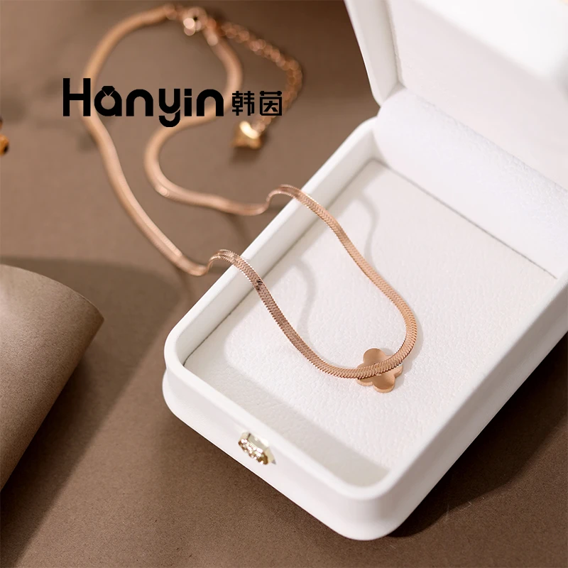 HANYIN/韩茵 钛钢项链 扁形蛇骨链玫瑰色颈链AAA