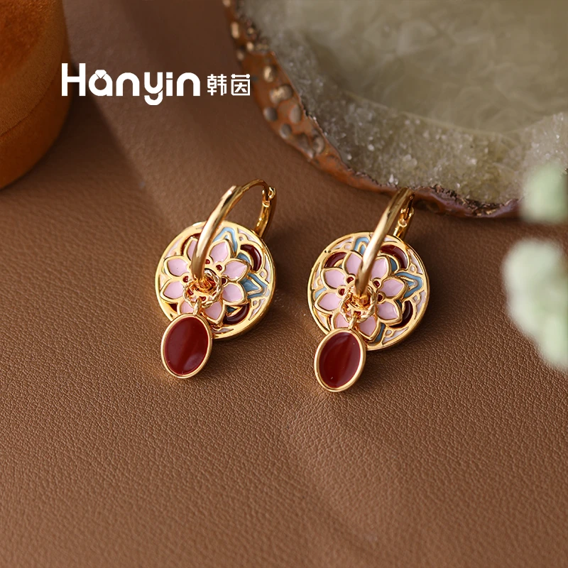 铜合金珐琅耳饰 烧蓝彩色时尚气质百搭重工古风国潮一款多戴耳扣