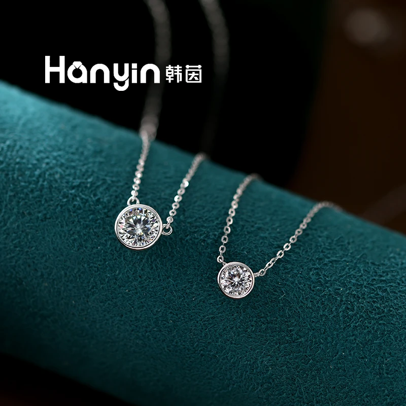 坠链均925银莫桑石 1克拉璀璨莫桑钻时尚泡泡一心一意气质项链