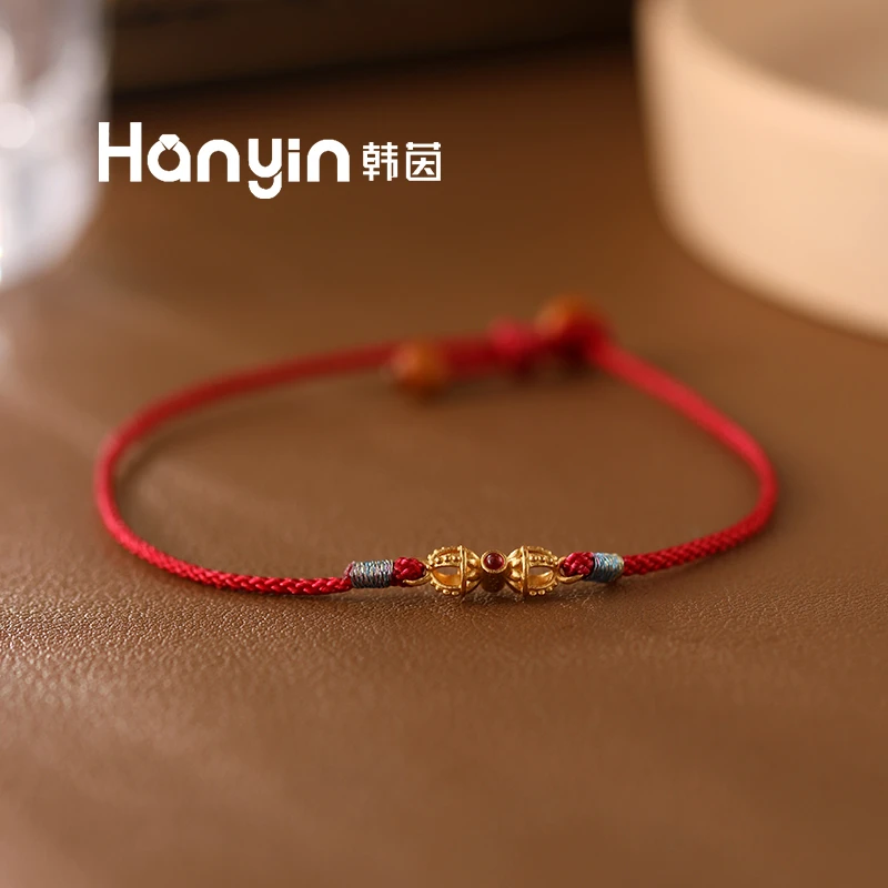 925银布艺手链 本命年国风立体镂空降魔杵可调节红绳手链女