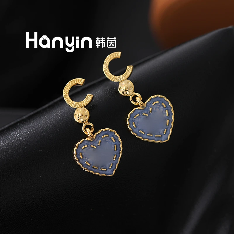 铜合金耳饰 925银针轻奢气质小香风爱心流苏耳钉AAA