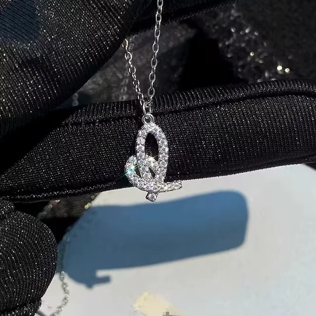 铜合金项链 刘亦菲同款交叉爱心微镶时尚气质百搭项链AAA