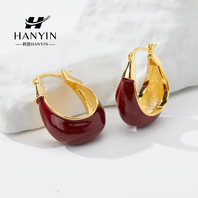 HANYIN/韩茵 铜合金珐琅耳饰 时尚气质高级百搭轻奢简约法式耳环