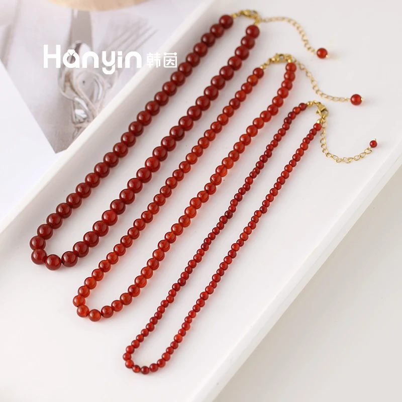 玛瑙中国红时尚气质显白满串简约红玛瑙毛衣链轻奢百搭潮流项链女