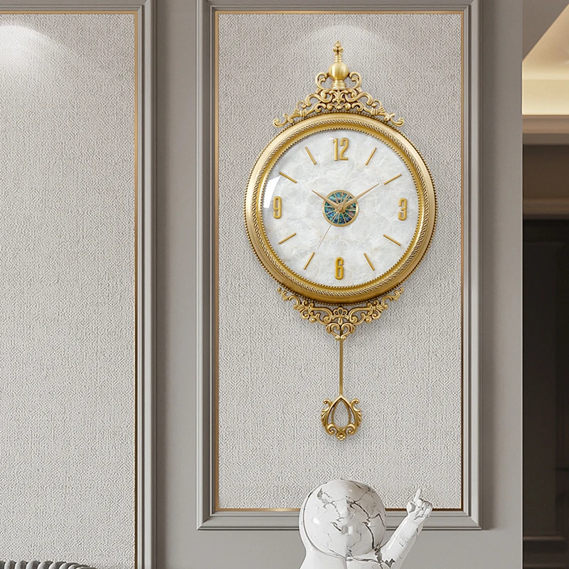 家居装饰钟表黄铜贝壳轻挂表客厅时钟装饰挂钟家用创意石英钟表