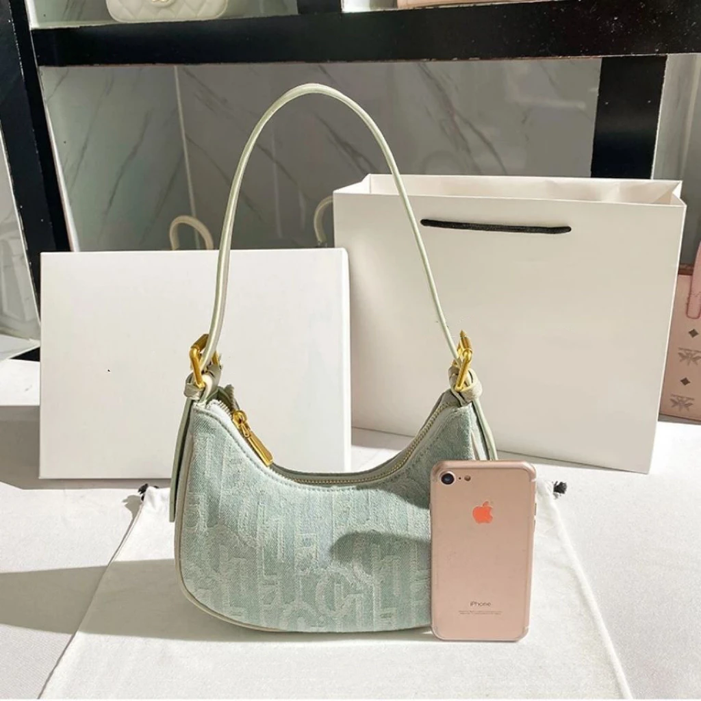 小众复古帆布牛仔法棍腋下包女秋夏2024新款单肩包腋下包