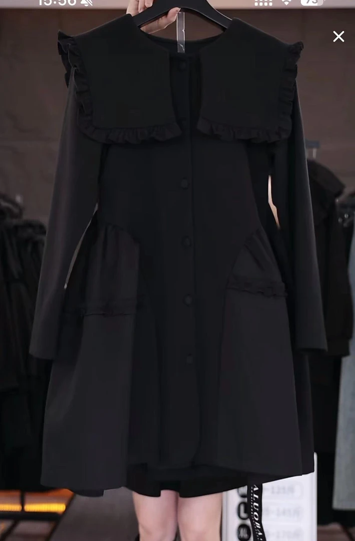 【原创设计师款女装】2024秋季新款气质娃娃领收腰大码连衣裙5832