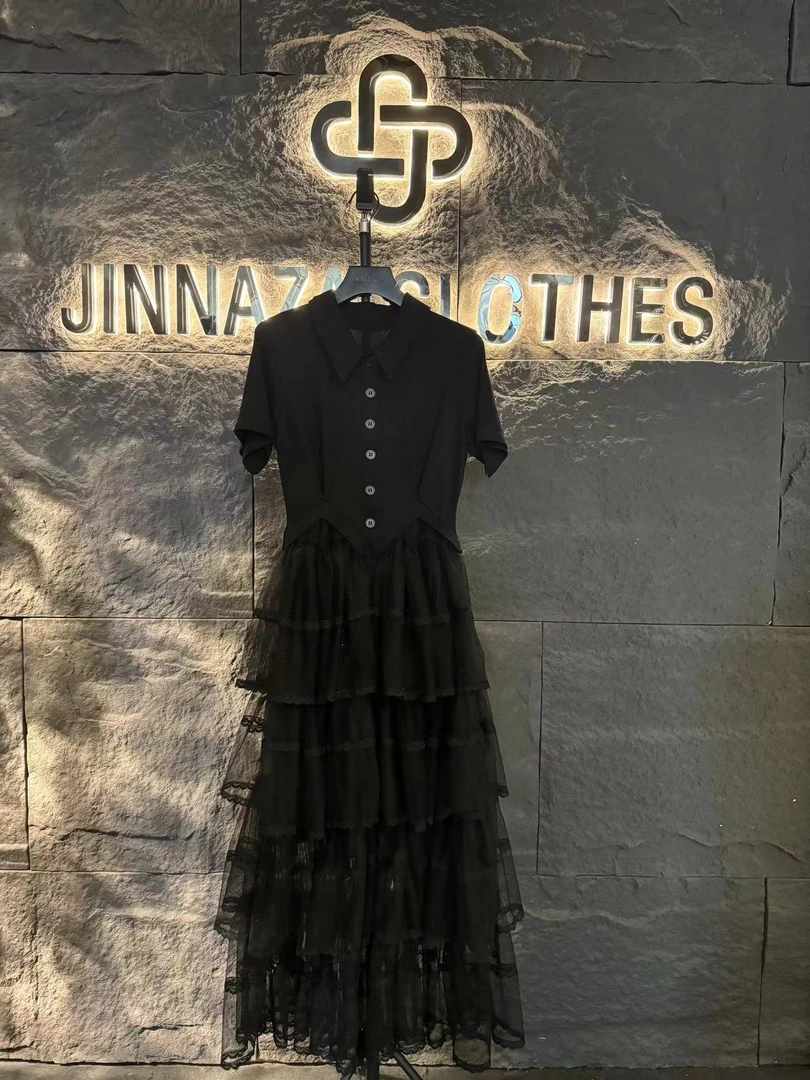 【原创大码设计师款】2024夏季新款网纱拼接蛋糕裙显瘦连衣裙4939